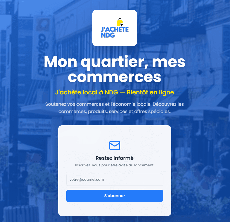 Page d'inscription à l'infolettre J'achète NDG